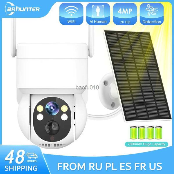 Solar Kamera Wifi Outdoor 4MP 2K HD PIR Menschliche Erkennung CCTV Sicherheit Überwachung Mit Solar Panel Typ-C 7800mAh PTZ IP Kamera L230619