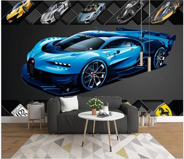 Papéis de parede WDBH Custom Po 3d Wallpaper Cool Blue Sports Car Luxury Tv Background Decoração de casa para quarto infantil para parede 3 D