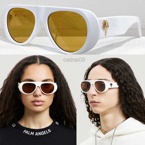 Óculos de Sol Feminino Sierra Peri011 Designer Mens Womens Fashion Óculos de Sol Tamanho 55 18 145 Armação Oval Branca Lente Cáqui com Palmeira Dourada Caixa Original