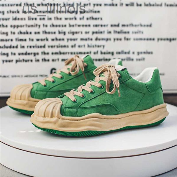 Классические туфли Harajuku Зеленые повседневные кроссовки Мужские весенние вулканизированные туфли Shellhead Мужские уличные хип-хоп холщовые кроссовки Мужская обувь на платформе J230628