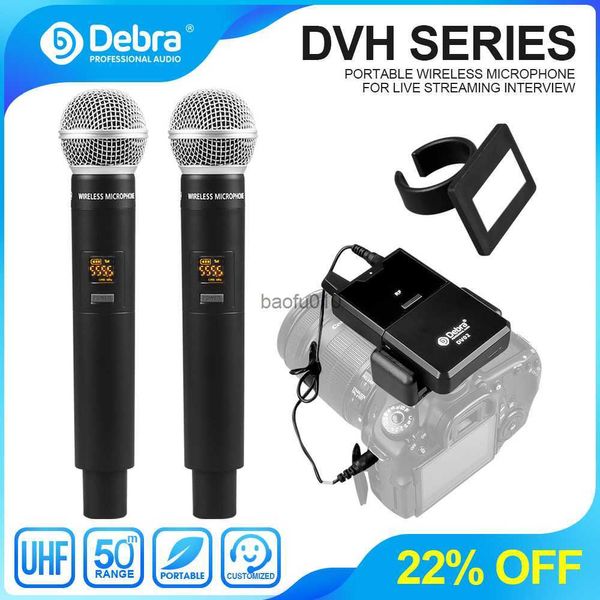 s Debra DV UHF Microfone de mão sem fio com função de monitor Suporta cartão de conteúdo personalizado para entrevista de gravação ao vivo L230619