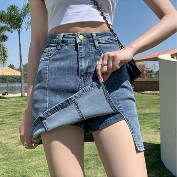 Röcke Sexy Frauen Denim Mini Rock Mode Sommer Hohe Taille Koreanische Blau Paket Hüfte Jeans Harajuku NS5631