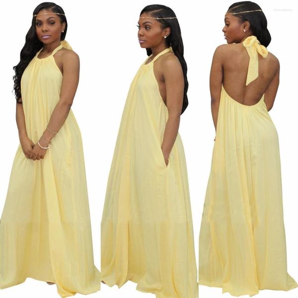 Lässige Kleider, langes Sommer-Chiffon-Kleid für Damen, sexy, lockerer Neckholder, Strand-Maxi