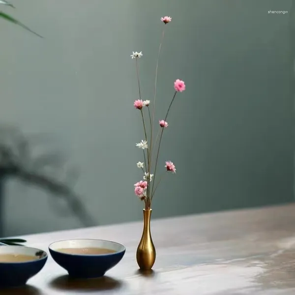 Vasen Mini Vase Dekoration Desktop Kupfer Antike Blume Metall Wohnzimmer Anordnung Kreativ