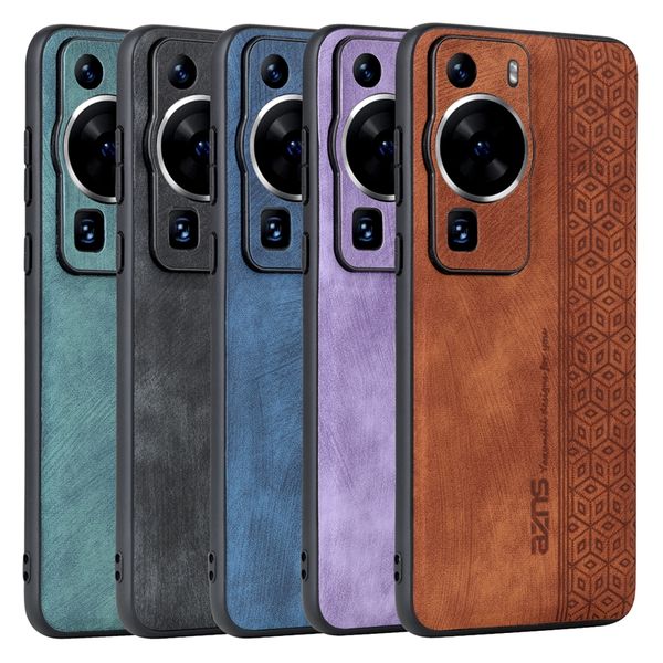 Klassische Würfel -PU -Lederhüllen für Huawei P60 Pro Art Honor 90 80 Play 30 Plus 40 Mate 50 Nova 11 10 Soft TPU Luxus Fine Hole Handy Business Schocksicherer Rückdeckhaut