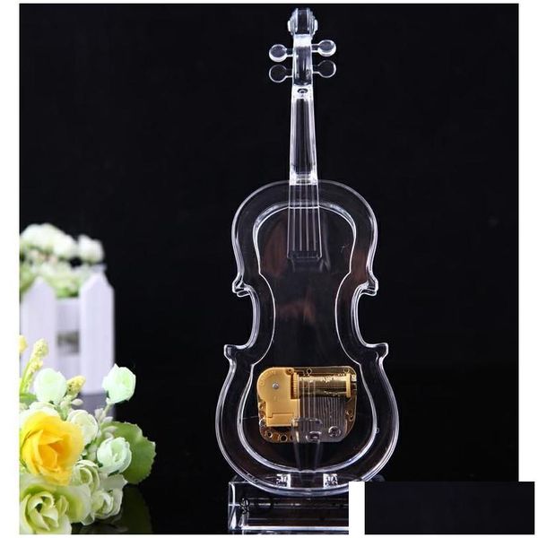 Partybevorzugung Klare Acryl-Violine-Spieluhr Mechanische aufziehbare Mini-Figuren Heimdekoration mit „Schloss im Himmel“-Melodie – Perfekt F Dh1Ow