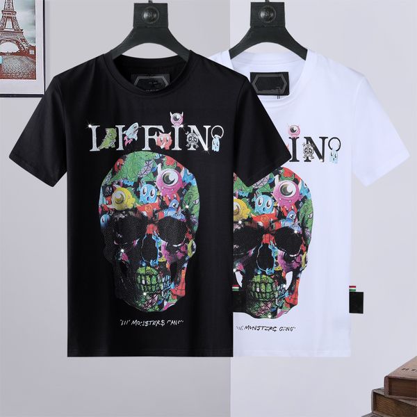 Sommer Herren Casual T-Shirt Bunter Totenkopf Cartoon Tier Patchwork Print Hip-Hop-Stil Rundhalsausschnitt Bequeme atmungsaktive Baumwolle Design Sense Top