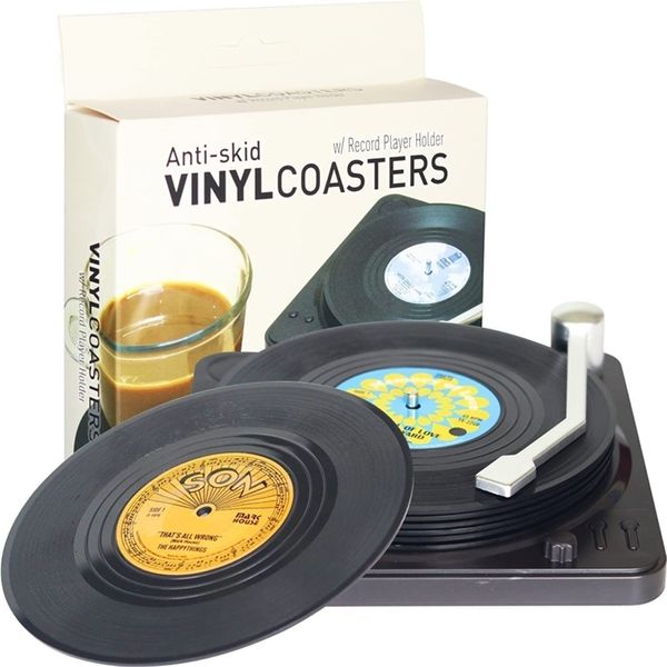 Tapetes Almofadas est 6pcs Plástico Retro Vinil Record Copo Tapete Antiderrapante Porta-copos Resistente ao Calor Caneca Musica Bebida Mesa Jogo Americano 230627