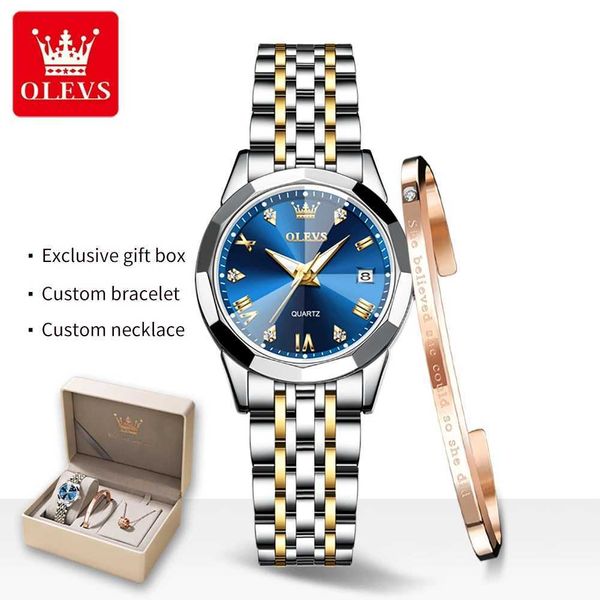 Other Watches OLEVS Quartz Watch for Women Solid Stainless Steel Strap Rhombus Design Elegant Ladies Wristwatch Bracelet Necklace Gift Box SetHKD2306928