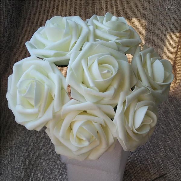 Flores decorativas marfim bouquet de noiva rosas creme floral artificial para centro de mesa de casamento decoração atacado lnpe004