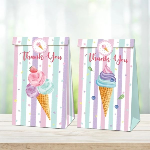 Confezione regalo 12Pcsset Summer Sweet Ice Cream Ice Lolly Theme Party Sacchetti di carta Candy Box Cake Gift Bags Baby Shower Birthday Favor Supplies 230627