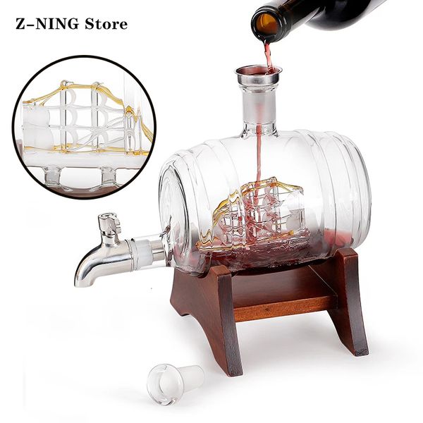 Copos de Vinho 1000ml Dispensador de Vinho em Forma de Barril Criativo Vidro Suporte para Garrafa de Vinho Copo de Uísque Conjunto de Vinho Decantador de Vinho Vidro Soprado 230628