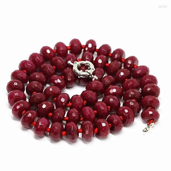 Correntes Strand Chain Red Stone Rondelle Ábaco Contas Facetadas 6 10mm Colar Feminino Charms Statement Jóias Elegantes 18 polegadas B1491