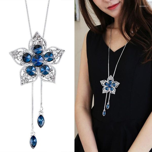 Anhänger Halsketten Anhänger Für Frauen 2023 Mode Kristall Blume Lange Kette Weiblichen Schmuck Kolye Bijoux Geschenke