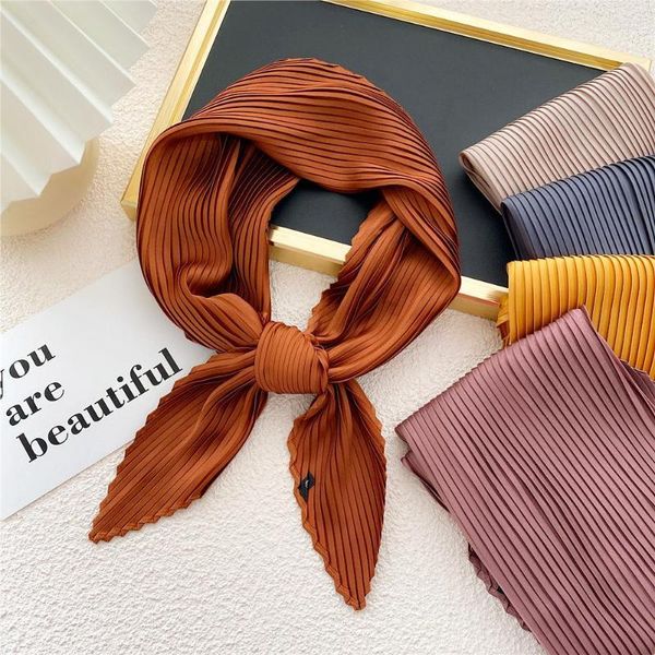 Schals 2023 Plain Frauen Quadratischer Seidenschal Foulard Langes dünnes Band Satin Kopfhals Kleines Plissee Haarband Band Zubehör