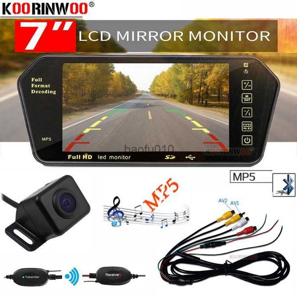 s Koorinwoo AHD 7 Polegada TFT LCD Bluetooth MP5 Monitor de espelho colorido HD 1024*600 câmera de visão traseira sem fio Sistema de vídeo de estacionamento L230619