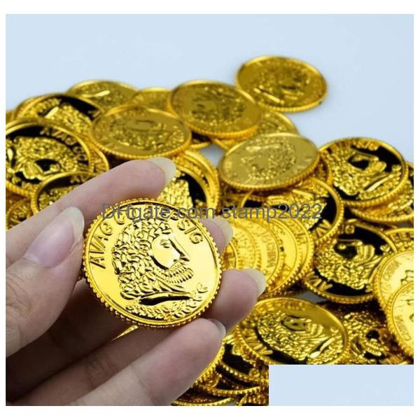 Conjunto de jogo de baú de tesouro para decoração de festa - Moedas de ouro de plástico com Lucky D Ideal para jogos bancários e festas temáticas de piratas Drop Dh8Ma