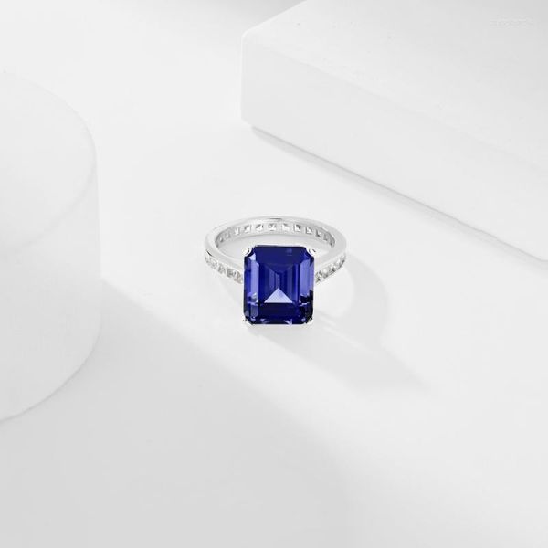 Anelli a grappolo Argento 925 Design di lusso Tanzanite Rettangolo Quadrato bianco Diamante pieno Atmosfera di moda Anello Gioielli da sposa da donna