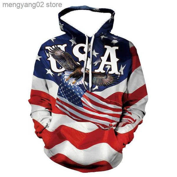 Мужские толстовки Толстовки Fashion Cool Men's hoodie 3D Printed Hoodie Edition тенденция Американский флаг Eagle Мужчины Спортивная одежда дети Повседневная мужская пуловер T23628