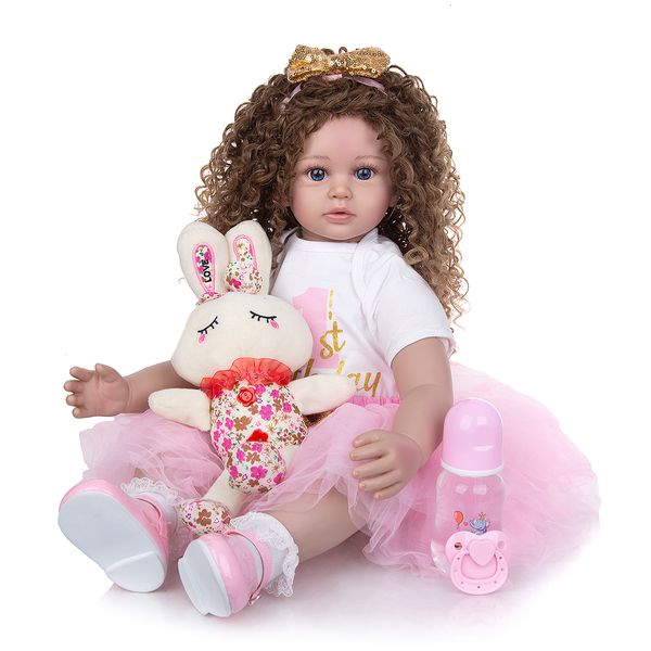 Puppen bebes 60 CM Reborn Menina Langes Haar Lebensechte Weiche Silikon Tuch Körper geboren Boneca Spielzeug Kinder Geburtstag WEIHNACHTEN Geschenk 230627