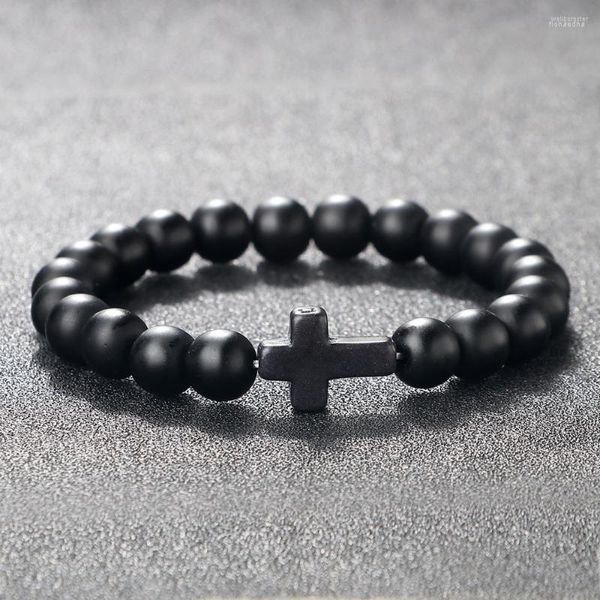 Strand Jesus Cross Bracciali Per Donna Uomo Multicolore Turchese Naturale Nero Opaco Lava Preghiera Perline Braccialetti Gioielli Fatti A Mano Regalo