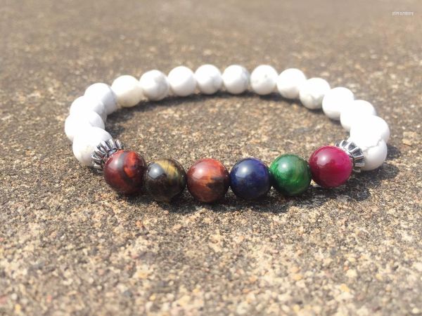 Strand 8MM Bracciale Howlite bianco Colore Occhi di tigre Pietra Naturale Yoga Donna Sport Mala Perline Meditazione