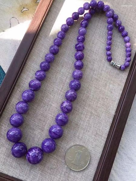 Catene Collana di charoite naturale viola genuina da donna con perline di cristallo rotonde femminili a catena lunga 7-16 mm certificato