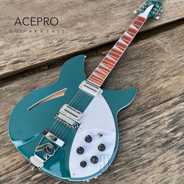 12-струнная электрическая гитара с полуполым корпусом, металлик, бирюзовый, синий цвет, R-образный хвостовик, мост, высокое качество, 360 Guitarra