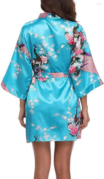 Damen-Nachtwäsche, Damen-Pfau-Sexy-Satin-Kimono-Robe, Brautjungfer, Hochzeit, Braut-Roben, Morgenmantel, Bademäntel