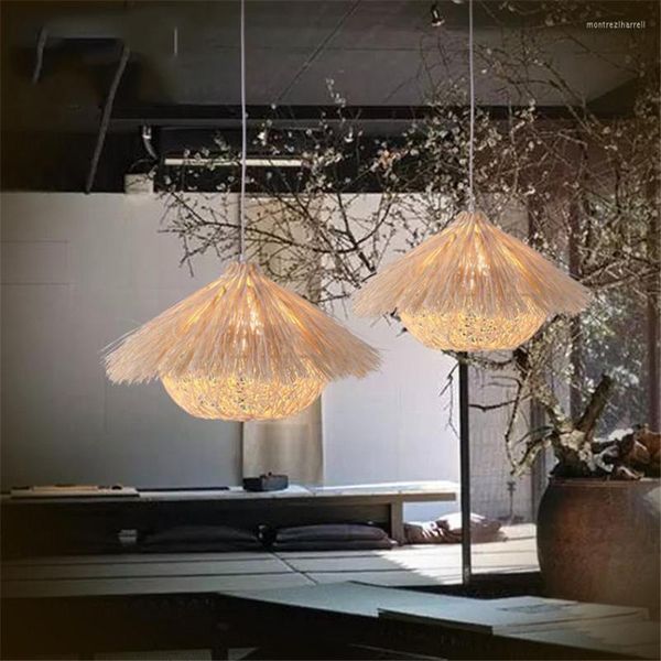 Kolye Lambaları Kuş Yuvası Modelleme Lambası El Dokuma Rattan Işıklar Restoran Yatak Odası Balkon Asılı Işık