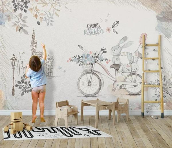 Papéis de parede murais personalizados para quarto de crianças pintados à mão casa pequena quarto de crianças murais decorativos papel de parede