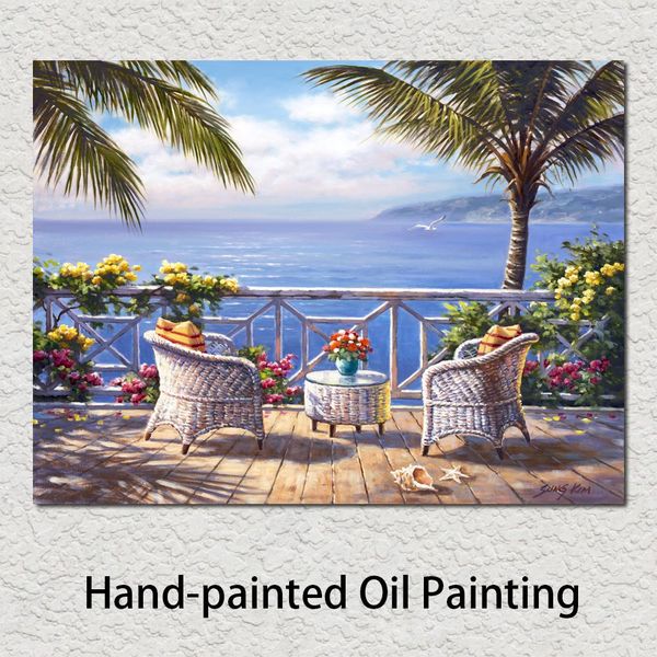 Meereslandschaften, Kunstwerk „Zwei am Meer“, Ölgemälde, handgemalte Leinwandkunst, Gartenlandschaften, Bilder von hoher Qualität