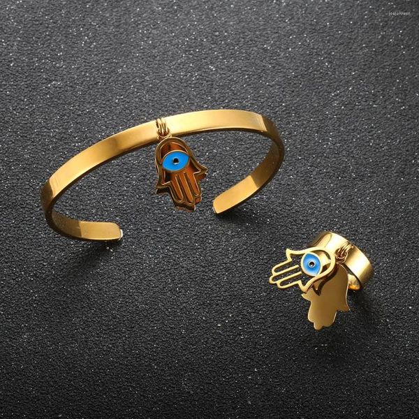 Halskette Ohrringe Set Luxus Trendy Schmuck Für Frauen Männer Große Palme Charme Blau Auge Armband Offene Einstellbare Augapfel Ringe Party
