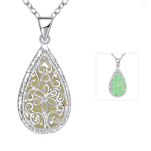 Ожерелья с подвесками Lureme Модные украшения Светящиеся в темноте светящиеся очаровательные ожерелья с каплями воды для женщин с серебряным покрытием (01003855)