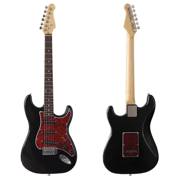 Cabos 6 cordas St Electric Guitar Basswood Bodwood Body Black Gloss acabamento de alto brilho 39 polegadas Guitar