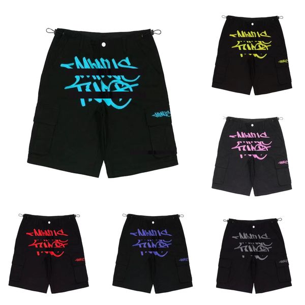 Estilistas masculinos europeus e americanos com estampa de patchwork calças de perna larga espartilho shorts verão casual Harajuku hip hop punk rock gótico pista de basquete streetwear