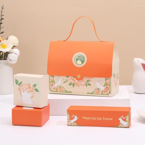 Geschenkpapier 2023 Mid-Autumn Festival Mooncake Box Tragbare orangefarbene Eigelb-Knusperverpackung