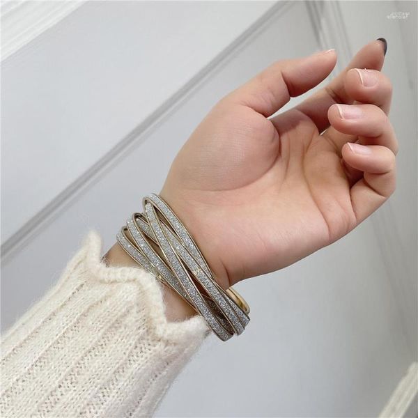 Bangle placcato in oro Multi Strand Statement Wrap per le donne Gioielli in metallo e cristallo Ladies Girls Party Gift