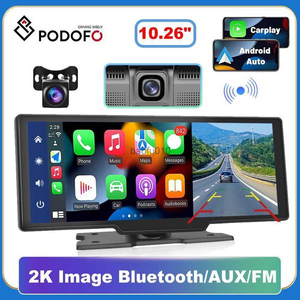 s Podofo Car Monitor Wireless portatile CarPlay Navigazione per auto Schermo 10,26 pollici Universal Touch Control Display Androidauto L230619