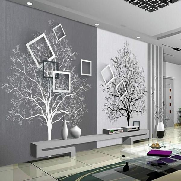 Tapeten Nordic Schwarz Und Weiß Baum 3D Geometrische Hintergrund Wandbild Für Wände Wohnzimmer Schlafzimmer Tapeten Wohnkultur