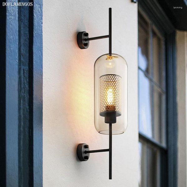 Настенный светильник Industrial Wind Loft E27 LED Ретро Гостиная Кровать у прохода Творческая личность Стеклянный балкон Железная сетка Черный
