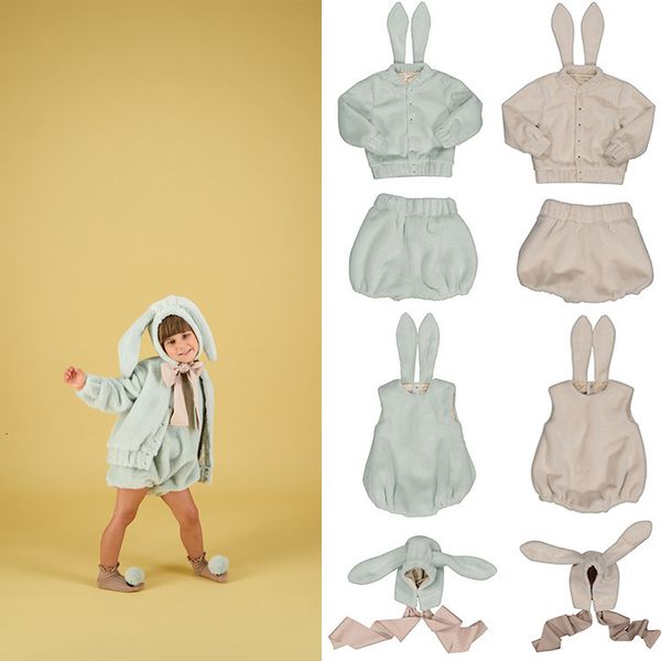 Pyjamas Herbst Winter Carbon Soldat Mädchen Kleidung Sets Pelzmantel Marke Kaninchen Ohr Hosen Overalls Kleine Baby Jungen Kostüme für kinder 230628