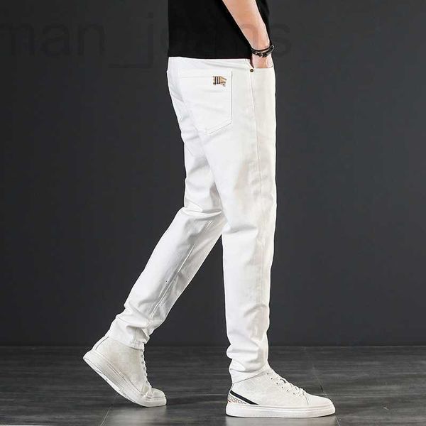 Jeans masculino designer de marca Chao jeans branco de algodão puro verão, calças masculinas slim fit de perna pequena, elástico coreano casual fino HT9I