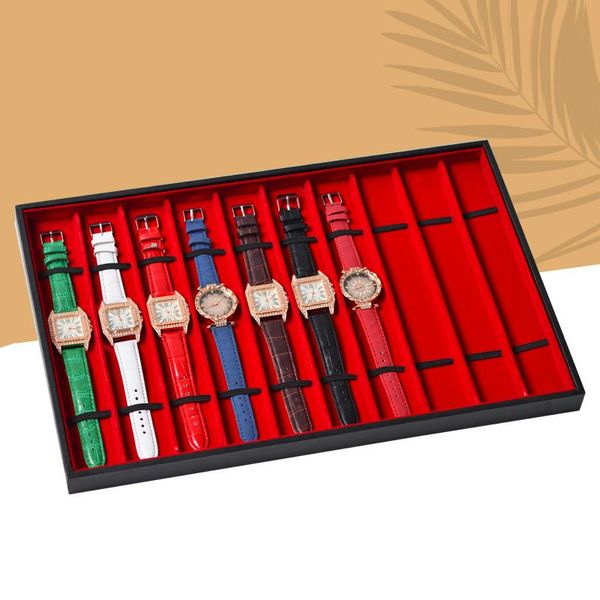 Orologi 10 griglia display in pelle di alta qualità cinturino orologio organizzatore braccialetto vassoio supporto rack oggetti di scena vassoio portaoggetti custodia da trasporto