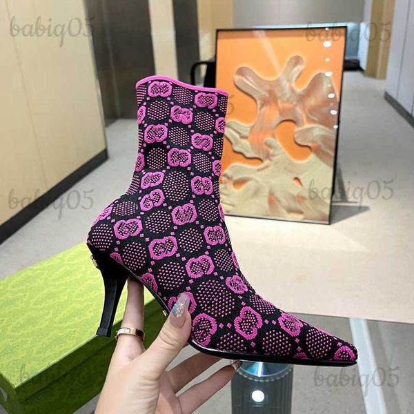 Botas primavera e outono moda salto alto tornozelo pintura com mangueira elástica sub-rede conjunto de desgaste botas de sola de couro mulheres dançando designer de luxo casamento 628 babiq05