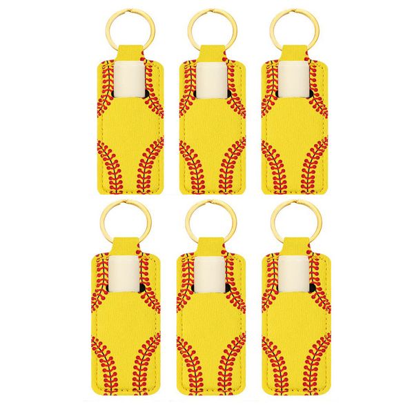 50 peças de bolsas de beisebol amarelo neoprene porta-batom chaveiro 4,7*1,6 polegadas