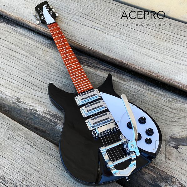 325 guitarra elétrica 3 mini captadores humbucker sistema tremolo ponte cor preta alta qualidade guitarra frete grátis