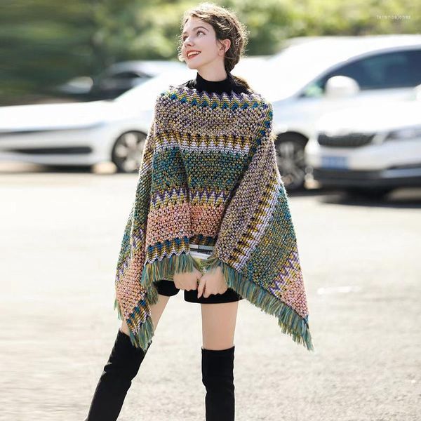 Sciarpe MoriBty Travel Poncho Mantelle Donna Primavera etnica Pullover irregolare Maglione Scialle Avvolge Donna Frangia Nappa Mantello esterno Szal