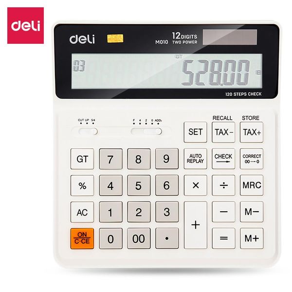 Calculadoras calculadoras de delicatessen cálculo de imposto Verificação correta 120 etapas Em010 preto branco 12 dígitos Dual Power Business Office Finance Desktop Calculadora