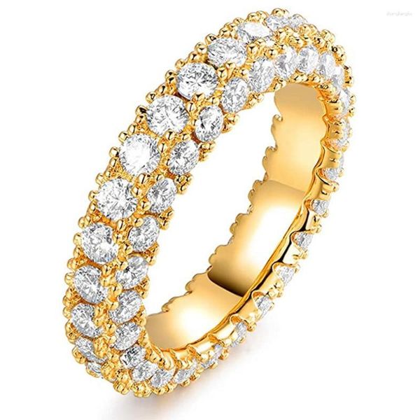 Cluster Rings Promessa de Ouro 18K Anel de Casamento para Mulheres Micro Pavimentada Zircônia Cúbica Simples Versátil Proposta de Noivado Joias para Festa